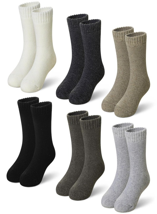 Eyean Kids Merino Wool Socks Boys Girls Thermal Winter Hiking Warm Thick Boot Cozy Toddler Crew Socks 6 Pairs (4-7 Years, Solid Color) - Image 1
